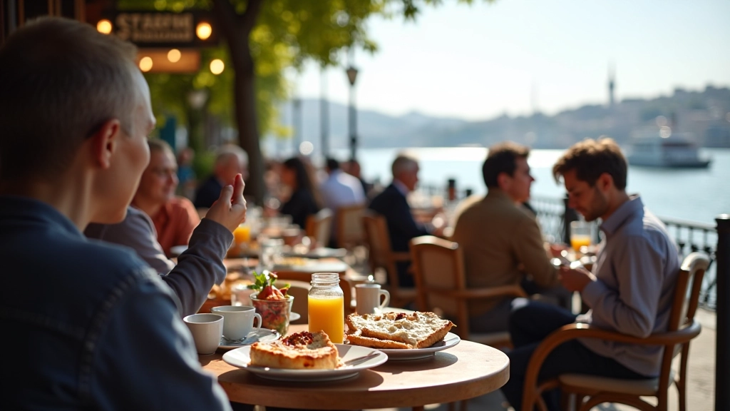 Kadıköy ve Beşiktaş'ın renkli kahvaltı mekanlarının harita görseli ve insanlar